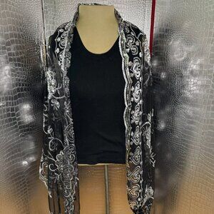 Black Sequin Shawl Wrap Sparkle Fringed Scarf Wedding Bridal Prom Dressy Formal